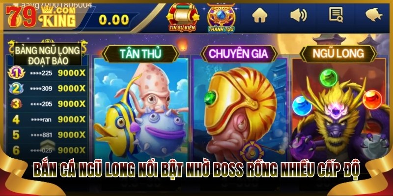 Bắn cá ngũ long nổi bật nhờ hệ Boss rồng nhiều cấp độ